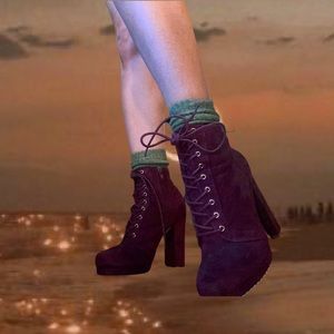 Liliana Burgundy Lace Up Boot Wedge Heal